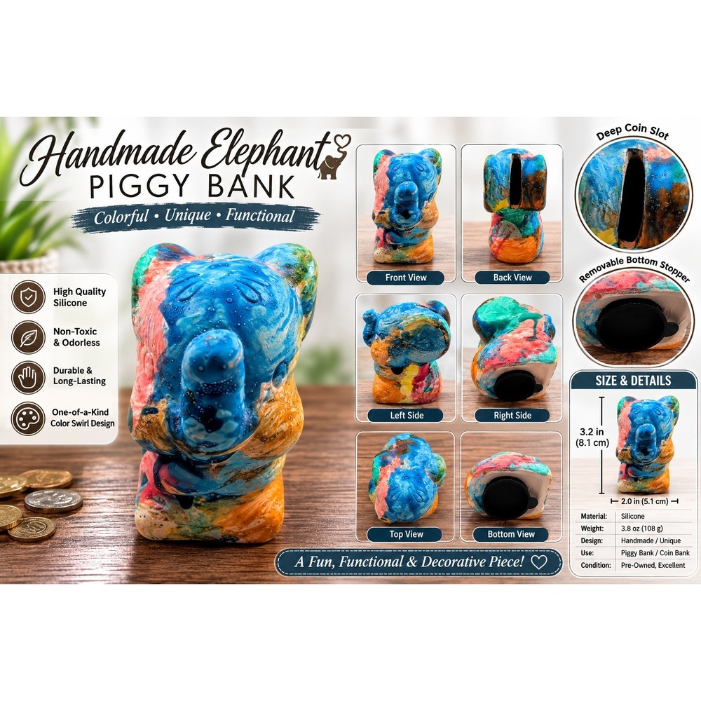 Handmade Silicone Elephant Piggy Bank Colorful Swirl Unique Decorative Coin Bank